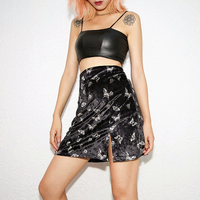 High Waist Butterfly Velvet Side Split Skirt - Thumbnail 1
