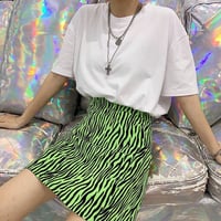 Neon Green / Yellow Zebra Grain Striped A-line Skirt - Thumbnail 3