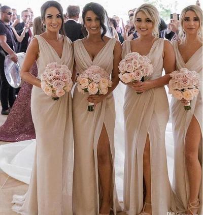 V Neck Split Side Bridesmaid Dresses