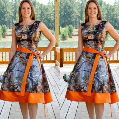 Camo bridesmaid dresses square neck sleeveless ribbon sash knee length prom dresses - Thumbnail 5
