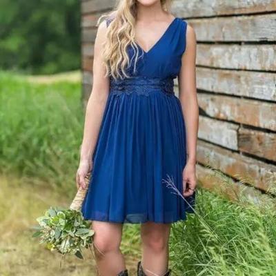 V neck short bridesmaid dresses country - Thumbnail 4