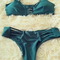 Solid Color Sexy Two Piece Swimsuit - Thumbnail 3