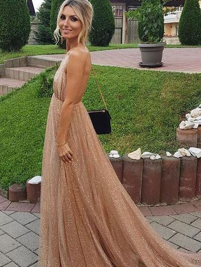 Sparkly Backless Long Prom Dresses Evening Dresses