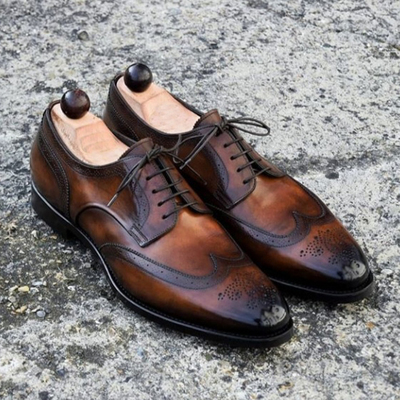 Handmade men's wing tip shoes, men's brown black color leather wing tip lace up shoes. - Thumbnail 5