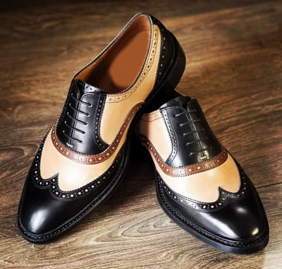 Handmade Men's WingTip Shoes, Mens Beige Brown Black Color Leather Wingtip Lace up Shoes.