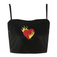 Flame Heart Embroidered Velvet Crop Top - Thumbnail 4