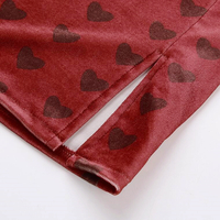 Vintage Love Heart Print Velvet Split Skirt - Thumbnail 4