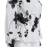 White Floral Print Off-Shoulder Cropped Top - Thumbnail 1