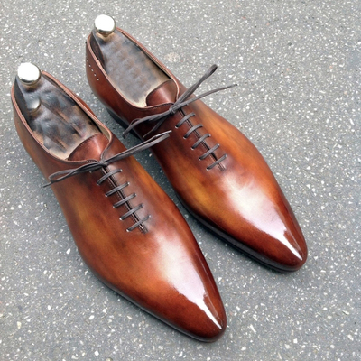 Handmade men's formal shoes, men's brown leather lace up formal shoes - Thumbnail 3