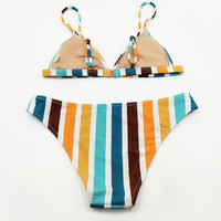 Womens Sexy Striped Rainbow Printed Two Piece Bikini Padded Cute Beach Swimsuits Bathing Suits - Thumbnail 3