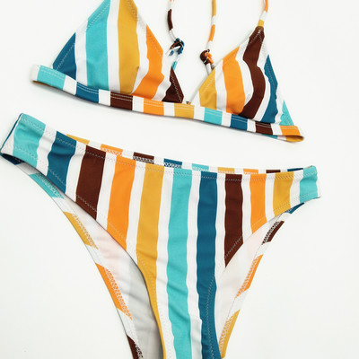 Womens sexy striped rainbow printed two piece bikini padded cute beach swimsuits bathing suits