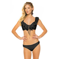 Womens Ruffle Sexy Bikini Set Floral Two Piece Swimsuit Bathing Suits Beachwear - Thumbnail 4