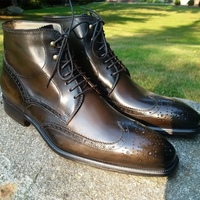 Handmade Men's Ankle High Boot, Men's Dark Brown Leather Wing Tip Lace Up Casual Boot. - Thumbnail 1