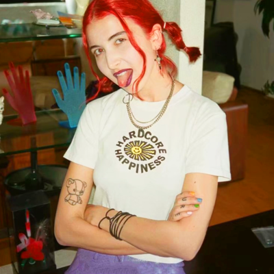 "hardcore happiness" crop tee