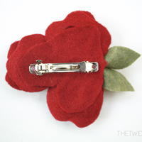 Multi Flora Rose Barrette - Medium Felt Flower - Thumbnail 3