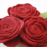 Multi Flora Rose Barrette - Medium Felt Flower - Thumbnail 4