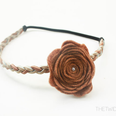 Hand-braided leather headband w/medium flora rose clip
