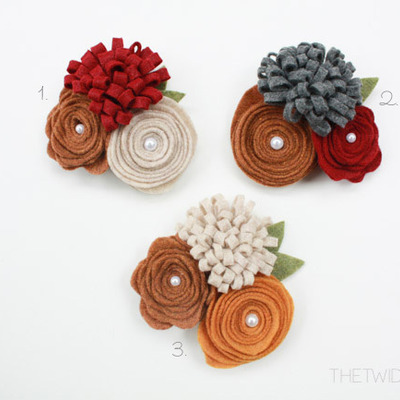 Multi-flower brooch - large, fall colors