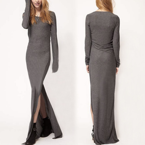 Long Sleeve Slit Maxi Dress