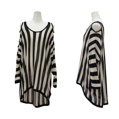 Long sleeve off shoulder stripe t-shirt