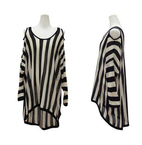 Long Sleeve Off Shoulder Stripe T-Shirt