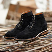 Handmade Men's Ankle High Boot, Men's  Black Suede Wing Tip Lace Up Casual Boot. - Thumbnail 1