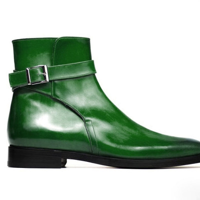 Handmade men's jodhpurs boot, men's green leather jodhpurs buckle casual boot.