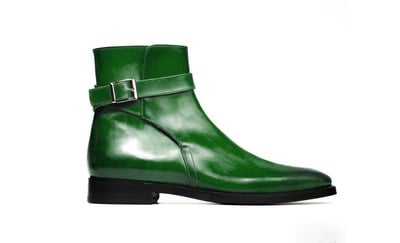 Handmade Men's Jodhpurs Boot, Men's Green Leather Jodhpurs Buckle Casual Boot.