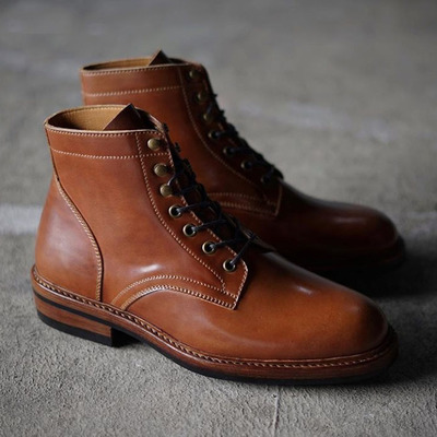 Handmade men's ankle high boot, men's brown leather lace up formal boot.