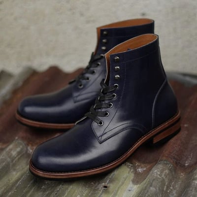Handmade men's ankle high boot, men's black leather lace up formal boot.