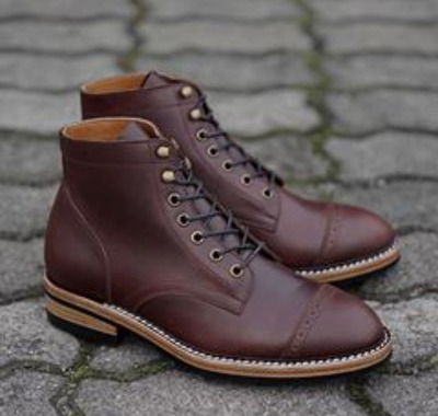 Handmade Men's Brogue Ankle High Boot, Men's Burgundy Leather Lace Up Casual Boot.