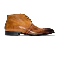 Handmade Men's chukka Boot, Men's Tan Brown Black Tone Leather Wing Tip Lace Up Casual Boot. - Thumbnail 1