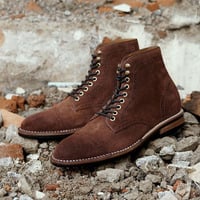 Handmade Men's Ankle High Boot, Men's Dark Brown Suede Cap Toe Lace Up Casual Boot. - Thumbnail 1
