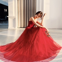 Cute sweetheart neck tulle beads long prom dress, formal dress - Thumbnail 3