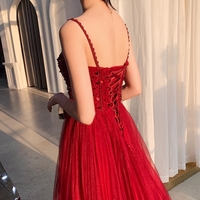 Cute sweetheart neck tulle beads long prom dress, formal dress - Thumbnail 4