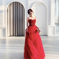 Cute sweetheart neck tulle beads long prom dress, formal dress - Thumbnail 1