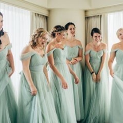 Off the shoulder long bridesmaid dresses chiffon mint green dress - Thumbnail 5