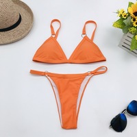 Women's Two Piece Swimsuit Straps Solid Color Triangle Bikini Set - Thumbnail 4