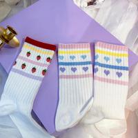 Sweet Heart Strawberry Pastel Color Block Stripe Socks - Thumbnail 3