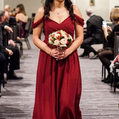 Off the shoulder dark red long bridesmaid dresses - Thumbnail 5