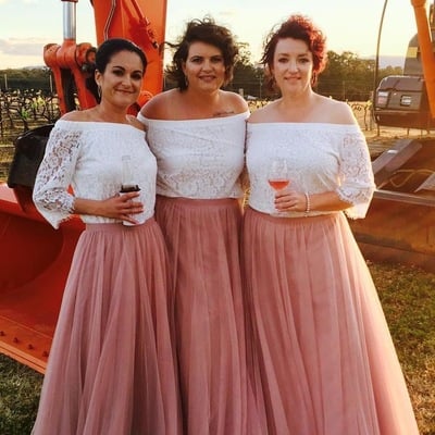 Two piece long blush bridesmaid dresses long dress - Thumbnail 4