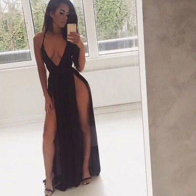 Sexy black deep v neck long prom dresses under 100 - Thumbnail 5