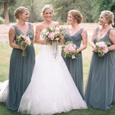 V Neck Long Chiffon Bridesmaid Dresses for Wedding