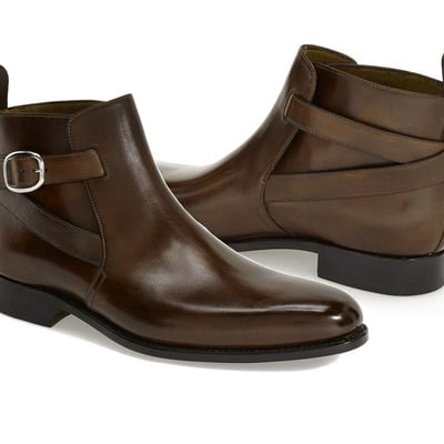 Handmade men's jodhpurs boot, men's dark brown leather buckle classic boot.