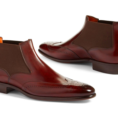 Handmade men's half ankle chelsea boot,men's brown leather wing tip chelsea boot