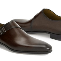 Handmade Men's Monk Shoes, Men's Dark Brown Leather Monk Strap Casual Shoes. - Thumbnail 1