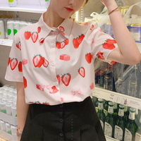 Macaron Strawberry Bow Print Blouse - Thumbnail 2