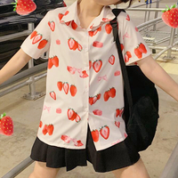 Macaron Strawberry Bow Print Blouse - Thumbnail 3
