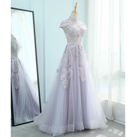 Light purple tulle lace long prom dress, evening dress - Thumbnail 1