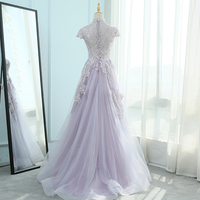 Light purple tulle lace long prom dress, evening dress - Thumbnail 3